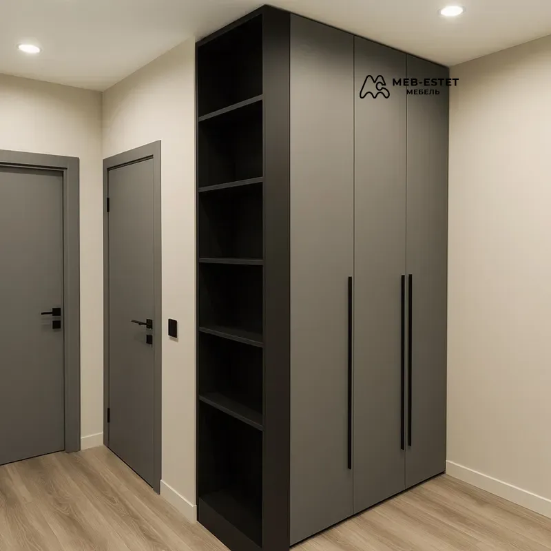 Шкаф прихожая с полками серый