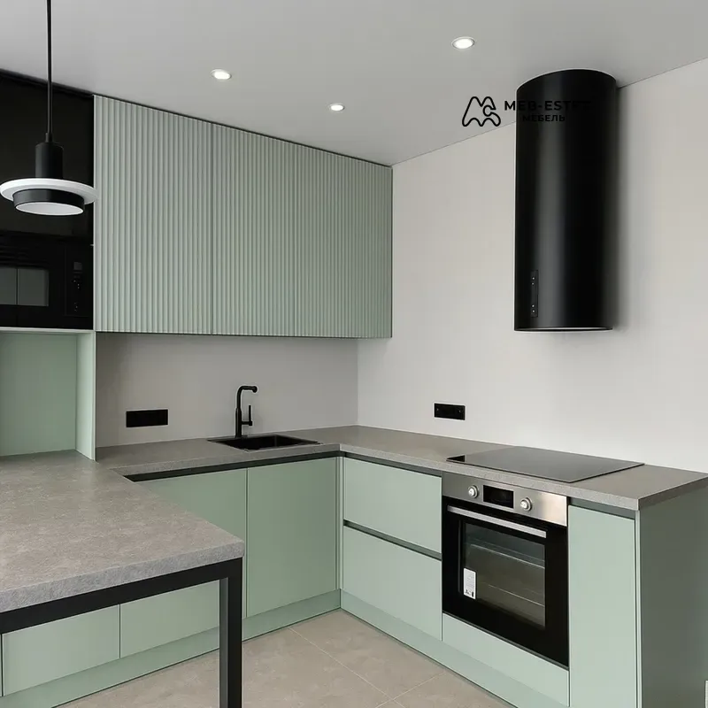 Кухня угловая салатовая МДФ