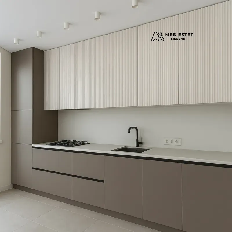 Кухня прямая крем коричневый