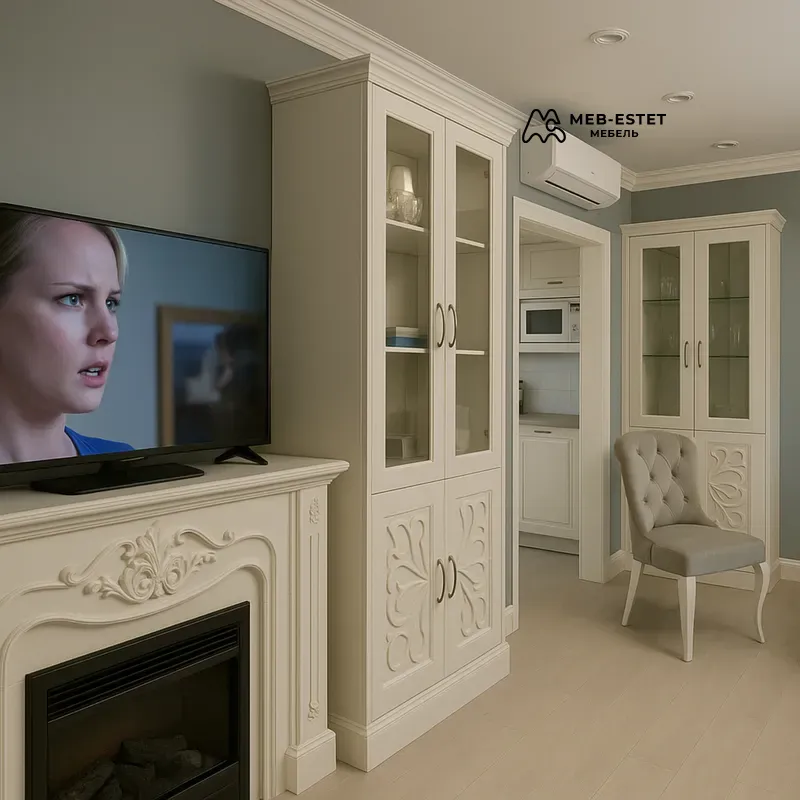 Классическая гостиная кремовая стенка