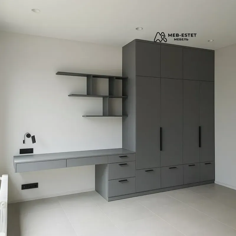 Встроенный шкаф рабочая зона серый