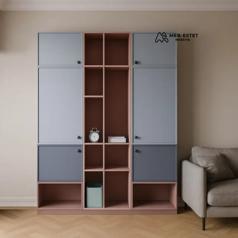 Стенка модульная серо розовая