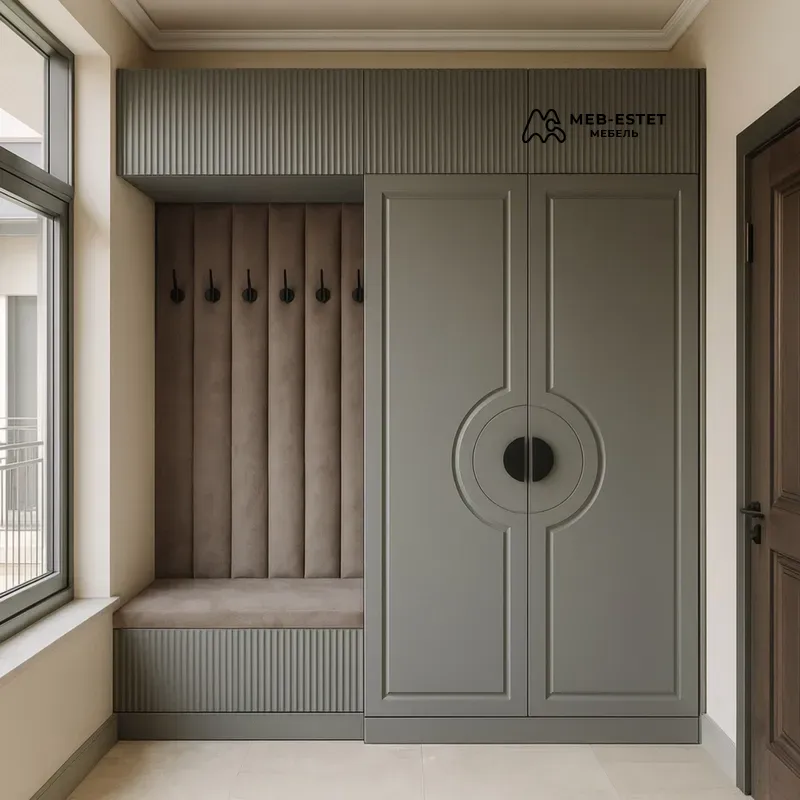 Прихожая встроенный шкаф банкетка
