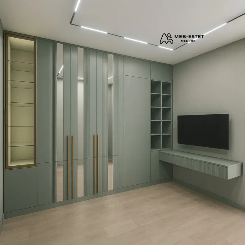 Шкаф гардероб с витриной и тумбой