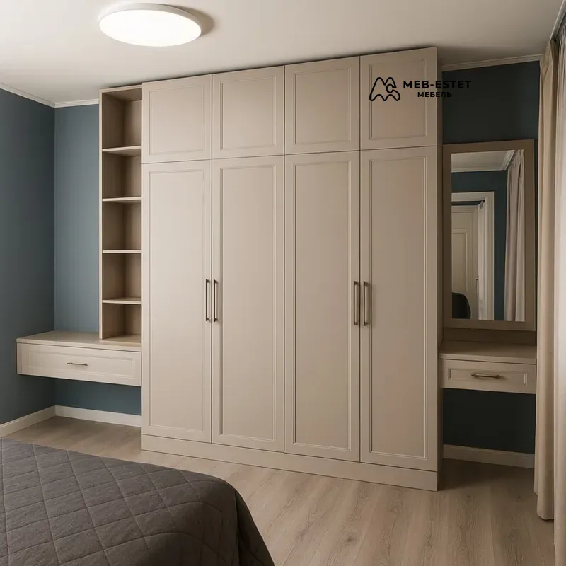Бежевый встроенный шкаф с нишами