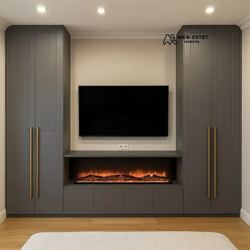 Стенка электрокамин шкафы серый