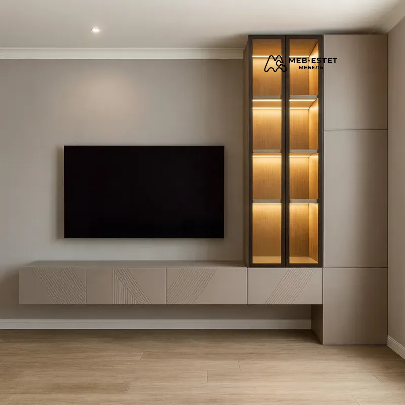 навесная тв стенка с витриной