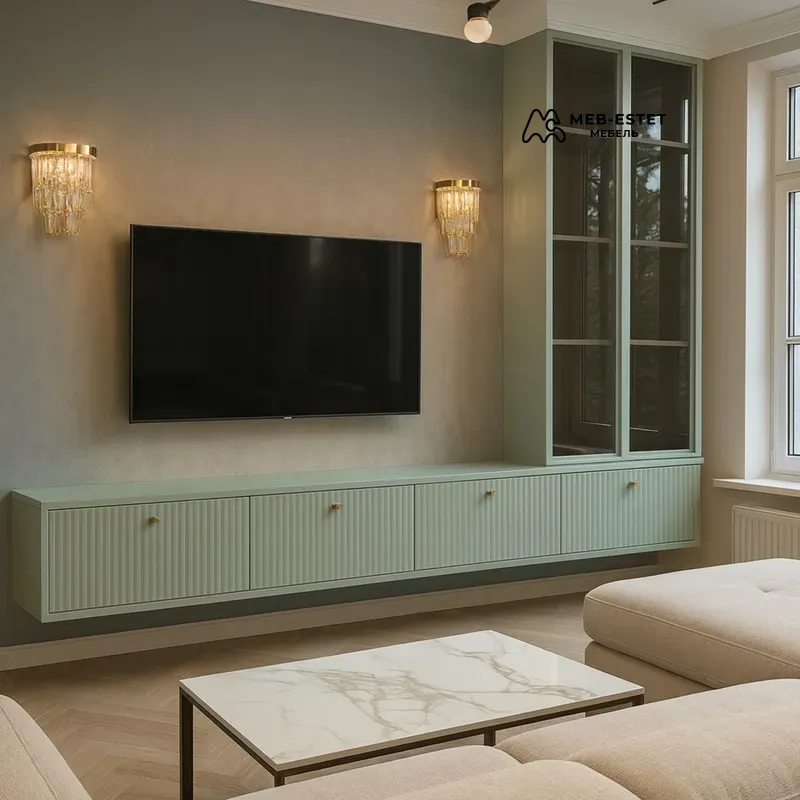 Подвесная тумба с витриной зелёная