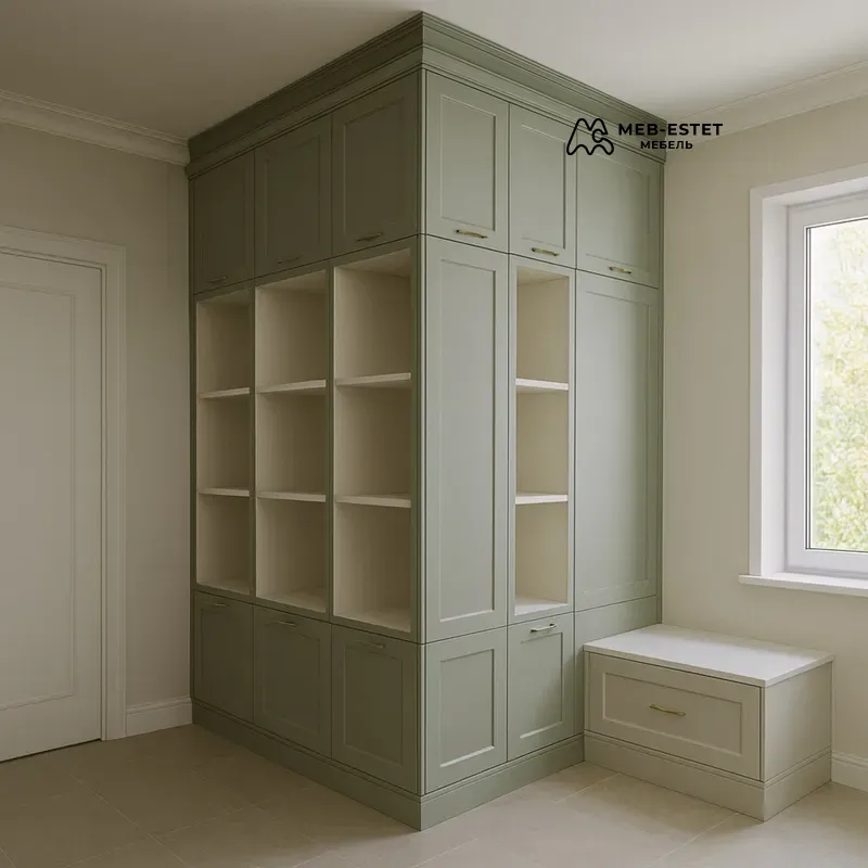 Встроенный угловой шкаф с полками