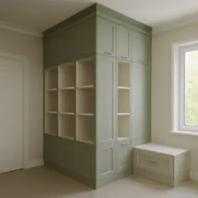 Встроенный угловой шкаф с полками