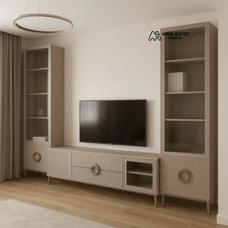 ТВ стенка с витринами бежевый