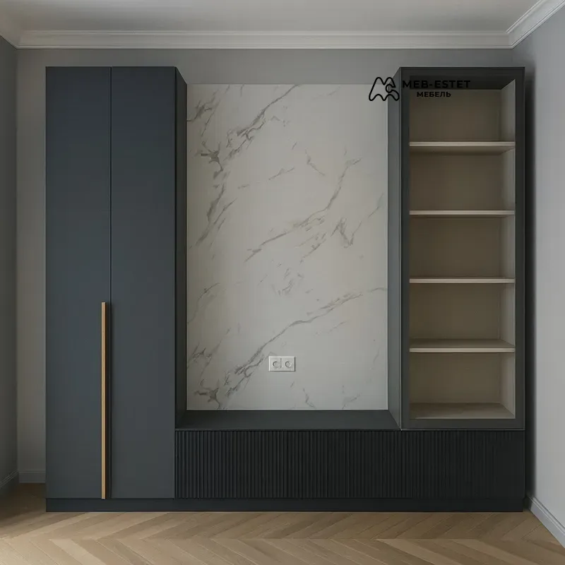 Тёмная модульная стенка с шкафом