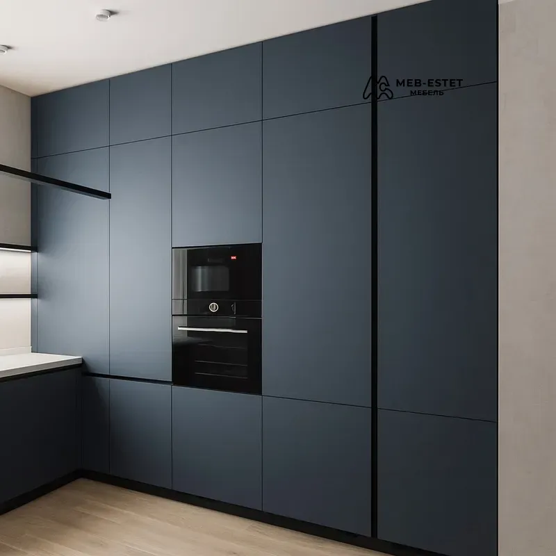 Кухня встроенная синяя матовая