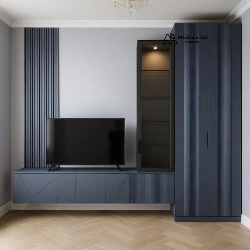 Стильная синяя стенка ТВ