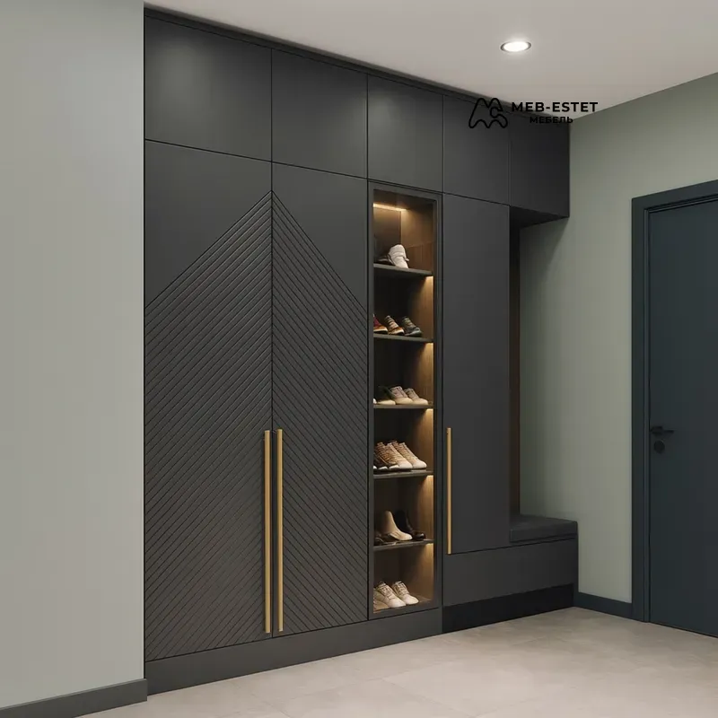 Прихожая чёрная с нишей для обуви